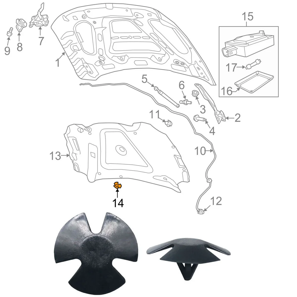 

15Pcs Black Car Hood Insulation Retainer Clips For For Dodge 4878883AA Interior Accessories Auto Fastener Clip