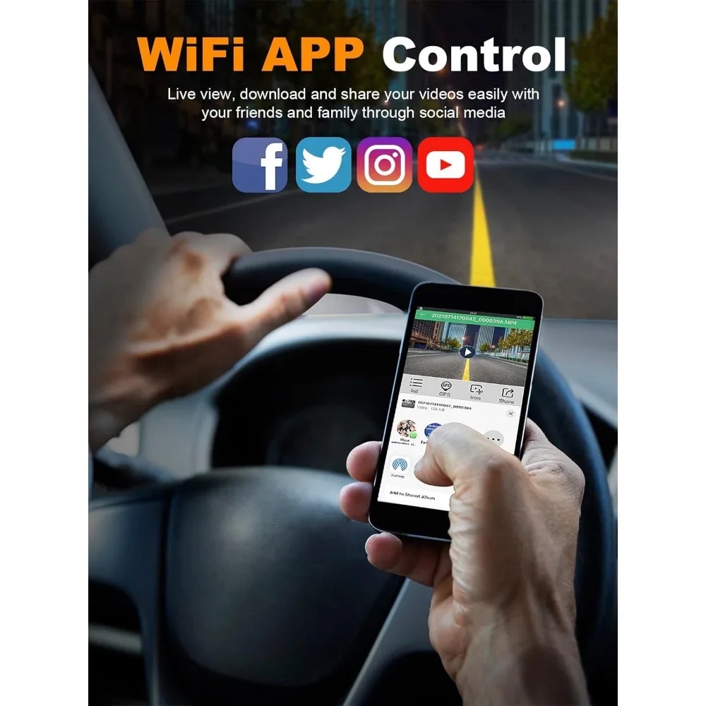 PRUVEEO عرض 360 درجة 4 قنوات كاميرا داش أمامية وخلفية داخل يسار يمين، كاميرا داش للسيارات مع CPL، نظام تحديد المواقع المدمج WiFi Ni