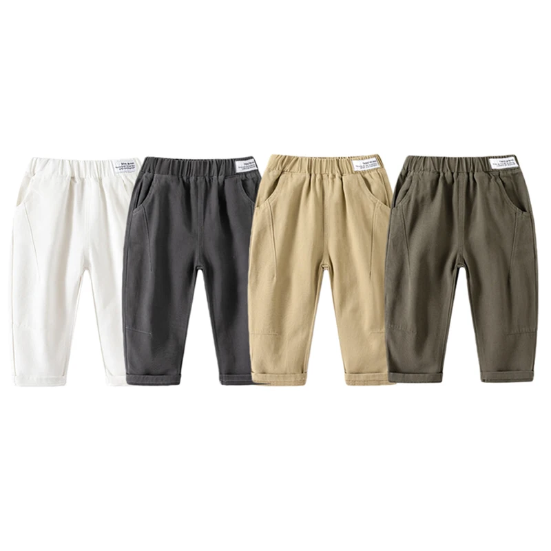 

2025 Kids Cotton Solid Color Casual Pants Clothes 2-7Y Children Girls Boys Autumn Spring Letter Label Loose Trousers Daily Wear