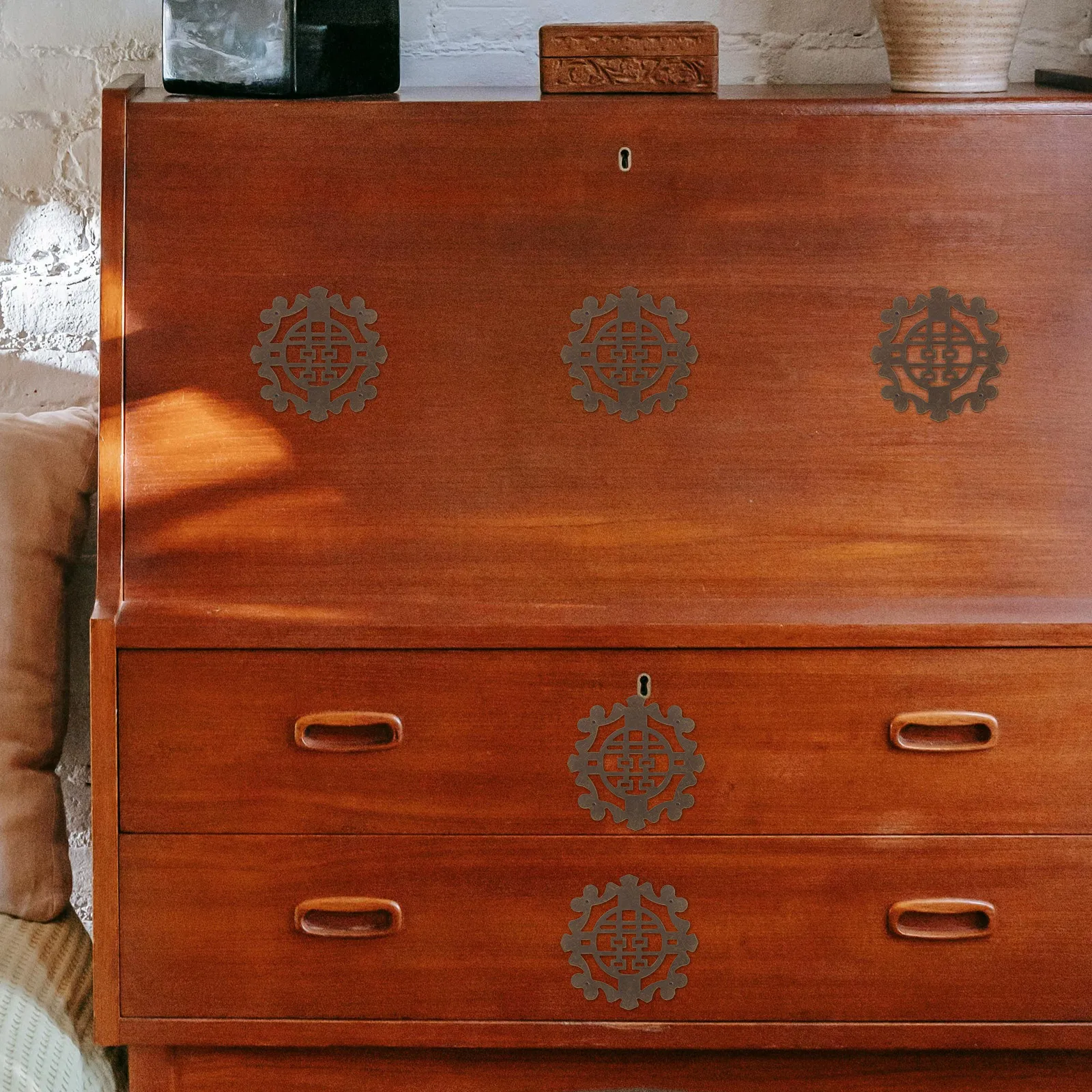 

1 set Iron Decorations 72mm Copper Furniture Wooden Boxes Vintage DIY Door Iron Carved Applique Appliques Hardware