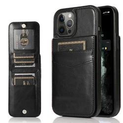 Flip Leather Cover for IPhone 16 15 13 12 Mini 11 X XR XS 14 Pro Max 7 8 Plus Wallet Case with Credit Card Holder Kickstand