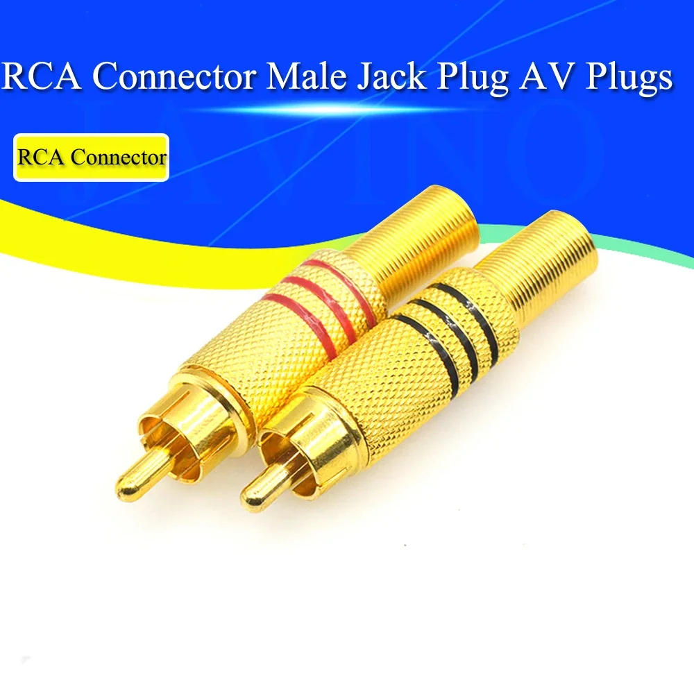 

2Pcs Gold Red Black Metal Spring RCA Connector Male Jack Plug AV Plugs For PC Audio Vedio Welding DIY Parts