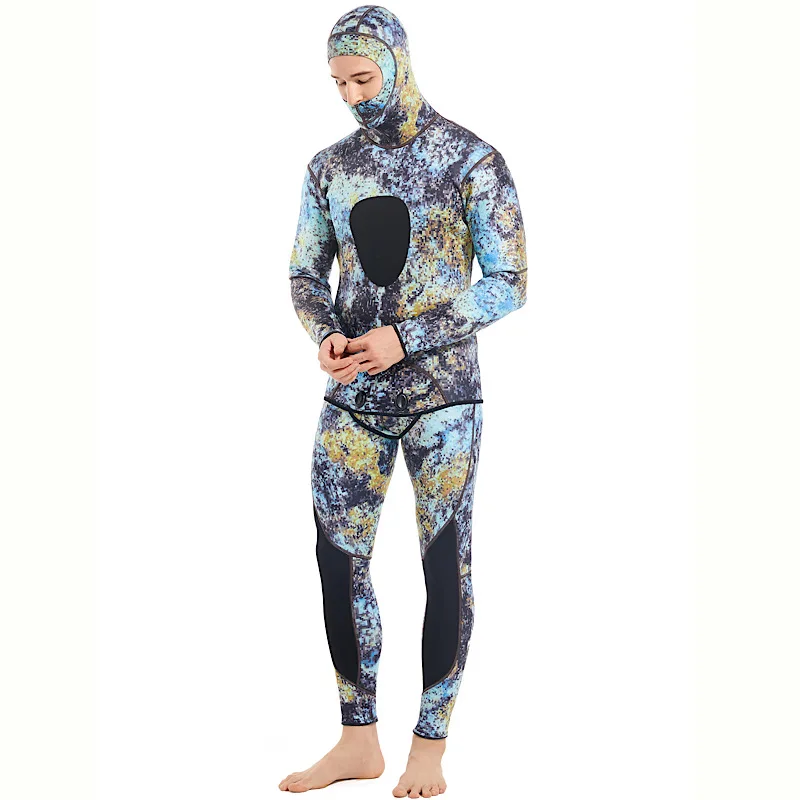 DEMMET Hooded Camouflage 3MM Two-piece Neoprene Wetsuit For Scuba Diving Swimming Underwater Hunting Wetsuit Keeps Warm And Cold