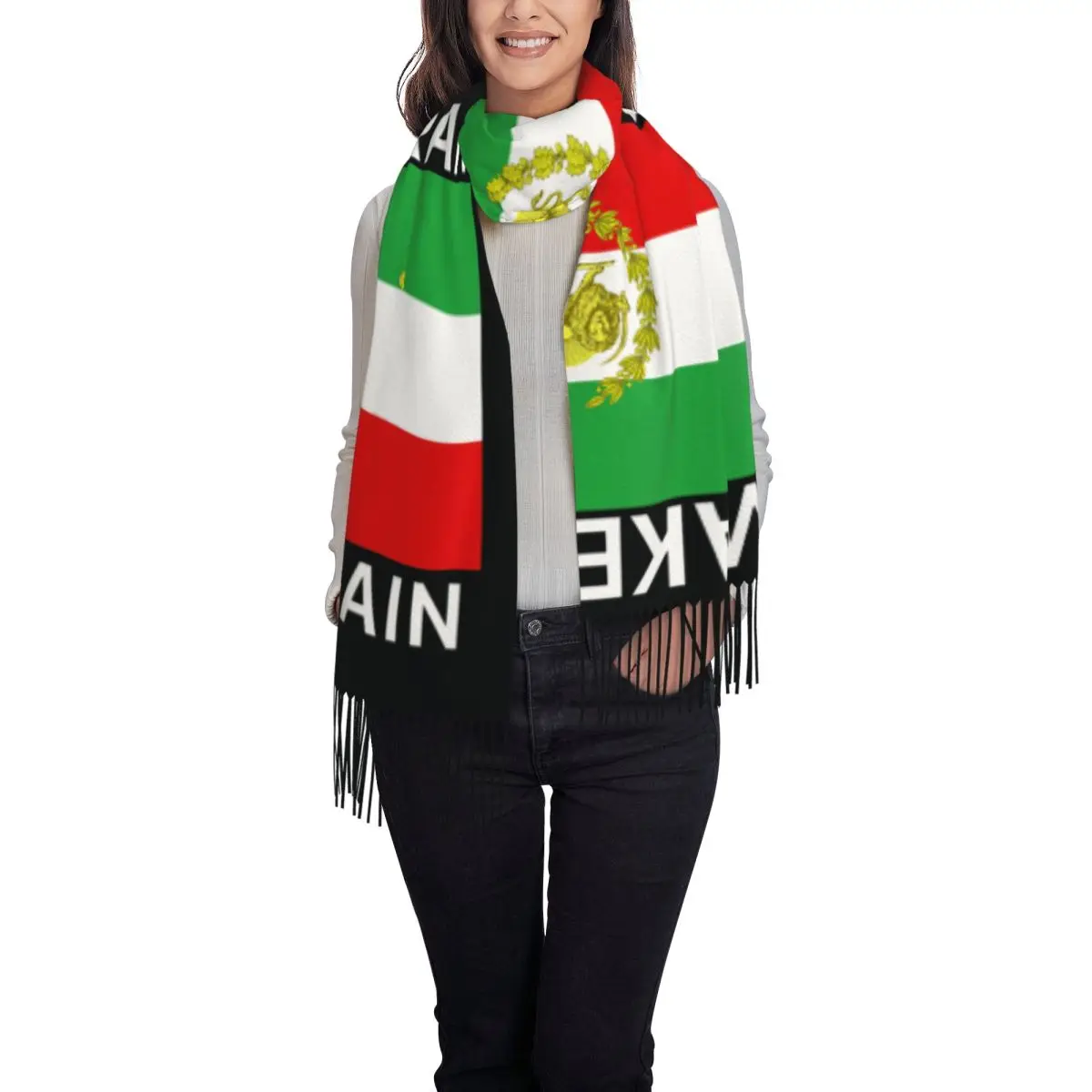 Make Iran Great Again Lion Map Scarf with Long Tassel Outdoor Shawl Wraps Women Graphic Head Scarves Winter Retro Bandana