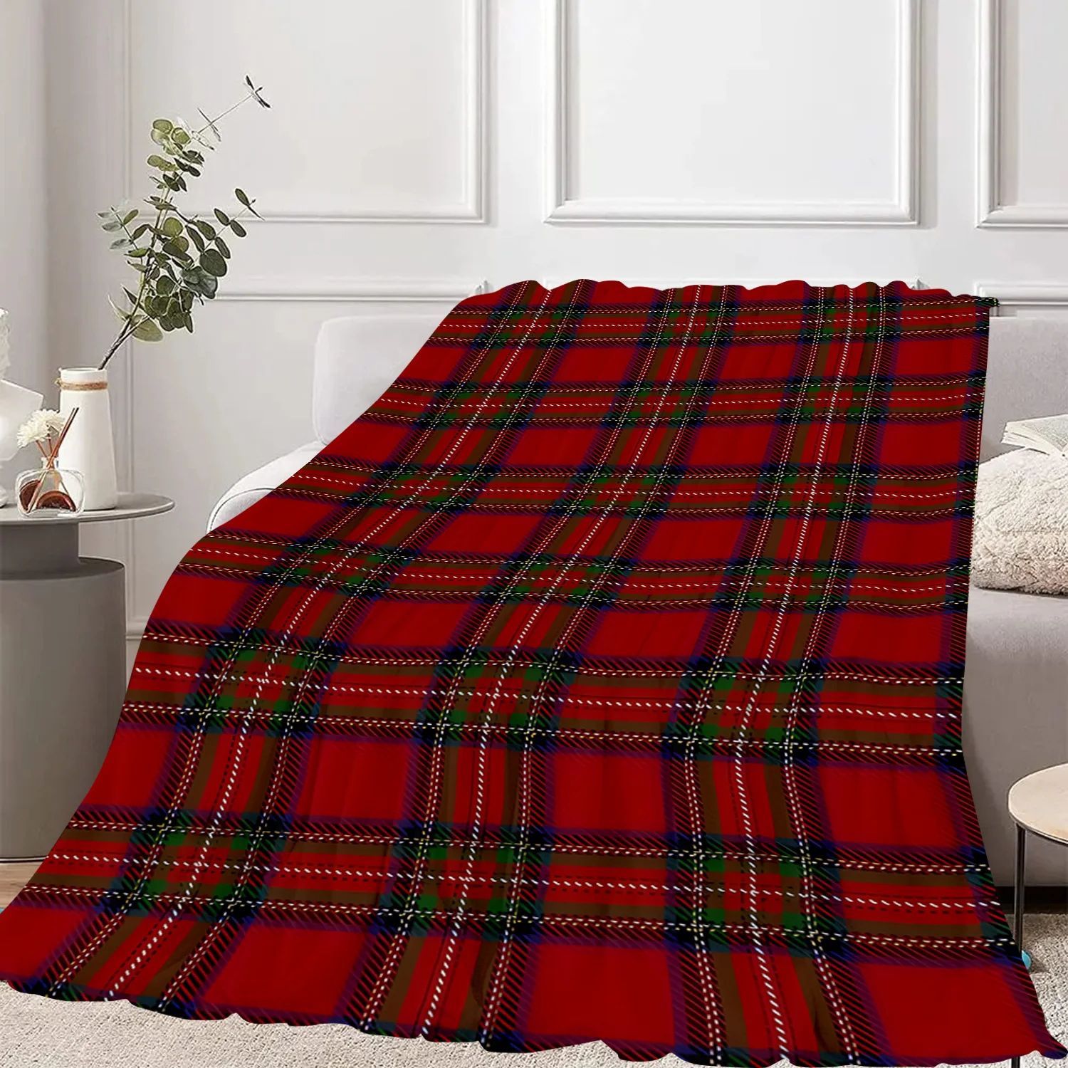 

Rustic Plaid Christmas Throw Blanket - Red & Green, Soft Flannel Fleece, for Sofa, Bed, Office, Travel, Home Decor