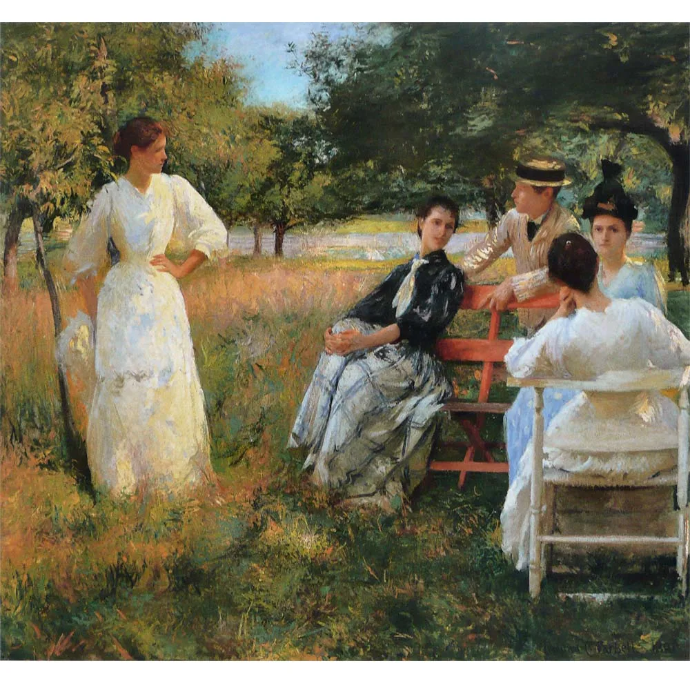 Hand painted high quality reproduction of In the Orchard by Edmund Charles Tarbell Impressionism figure painting Room decor