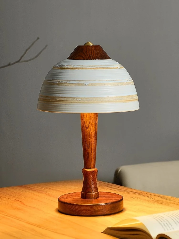 

Lamp wabi silent wind, Japanese-style solid wood ceramic table lamp, Zen new Chinese-style retro living room bedroom bed