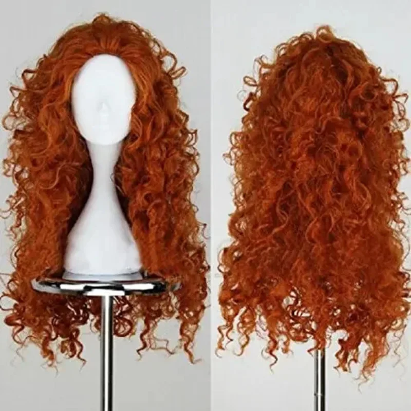 Brave Merida Cosplay Wig Long Orange Curly Role Play Wig Halloween Synthetic Hair Perucas Wigs + Wig Cap