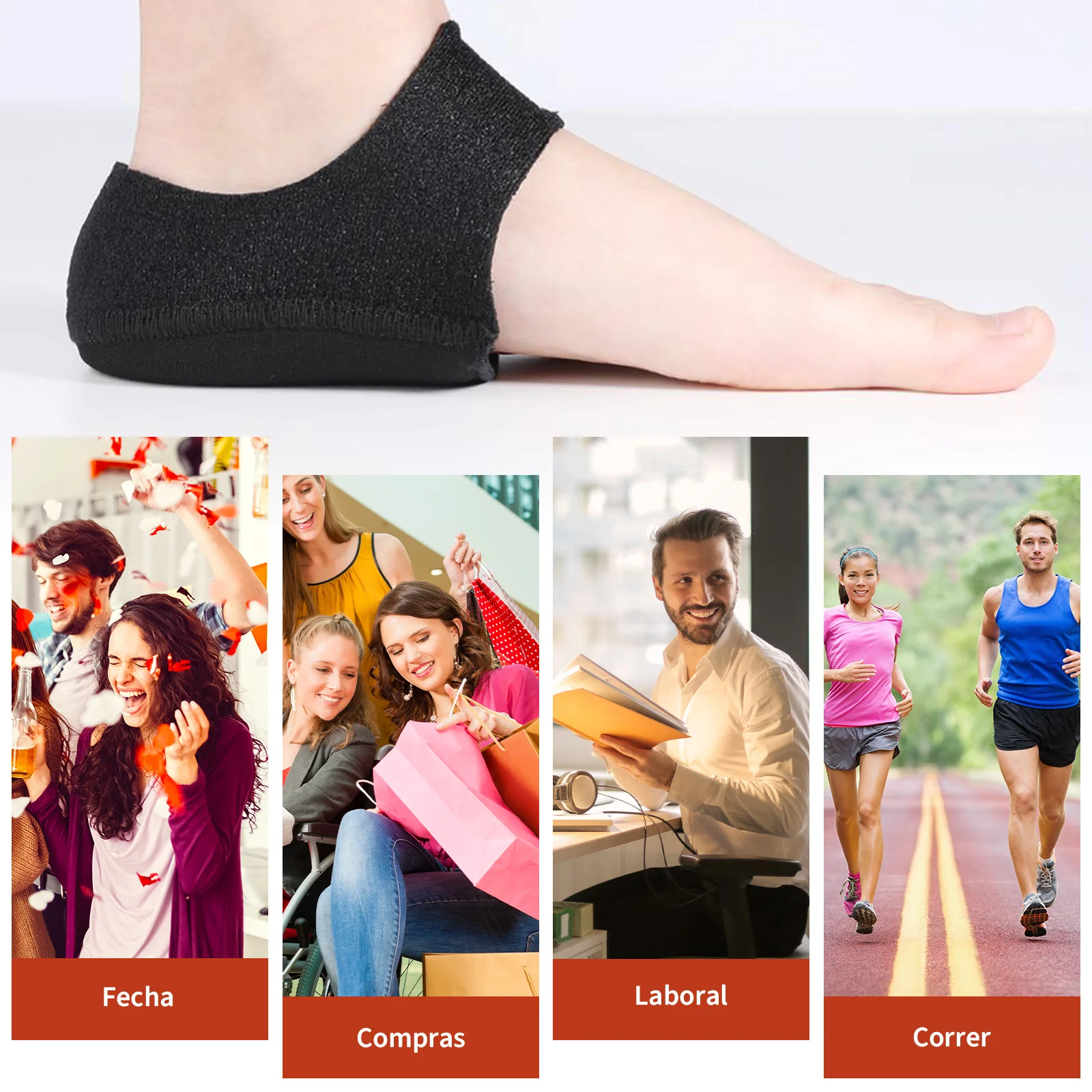 

Silicone Heel Protectors Foot Care Tools Black L Size Lightweight Comfortable Walking Reusable Washable Shock Absorption Anti