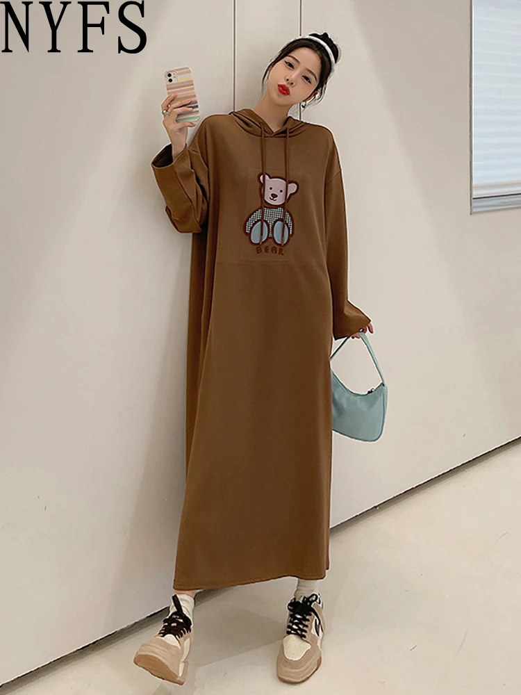 

Женское платье с капюшоном NYFS, свободное платье в Корейском стиле с длинным рукавом, осень 2024