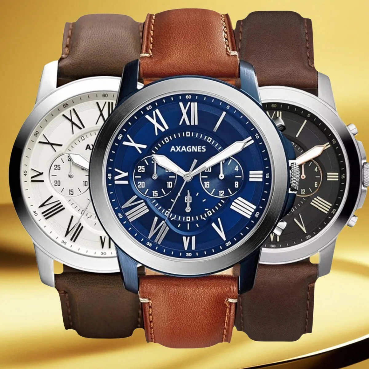 ساعة أصلية للرجال من Grant Quartz كرونوغراف من الفولاذ المقاوم للصدأ والجلد - FS4656/FS4812/FS4813/FS5151/FS5061