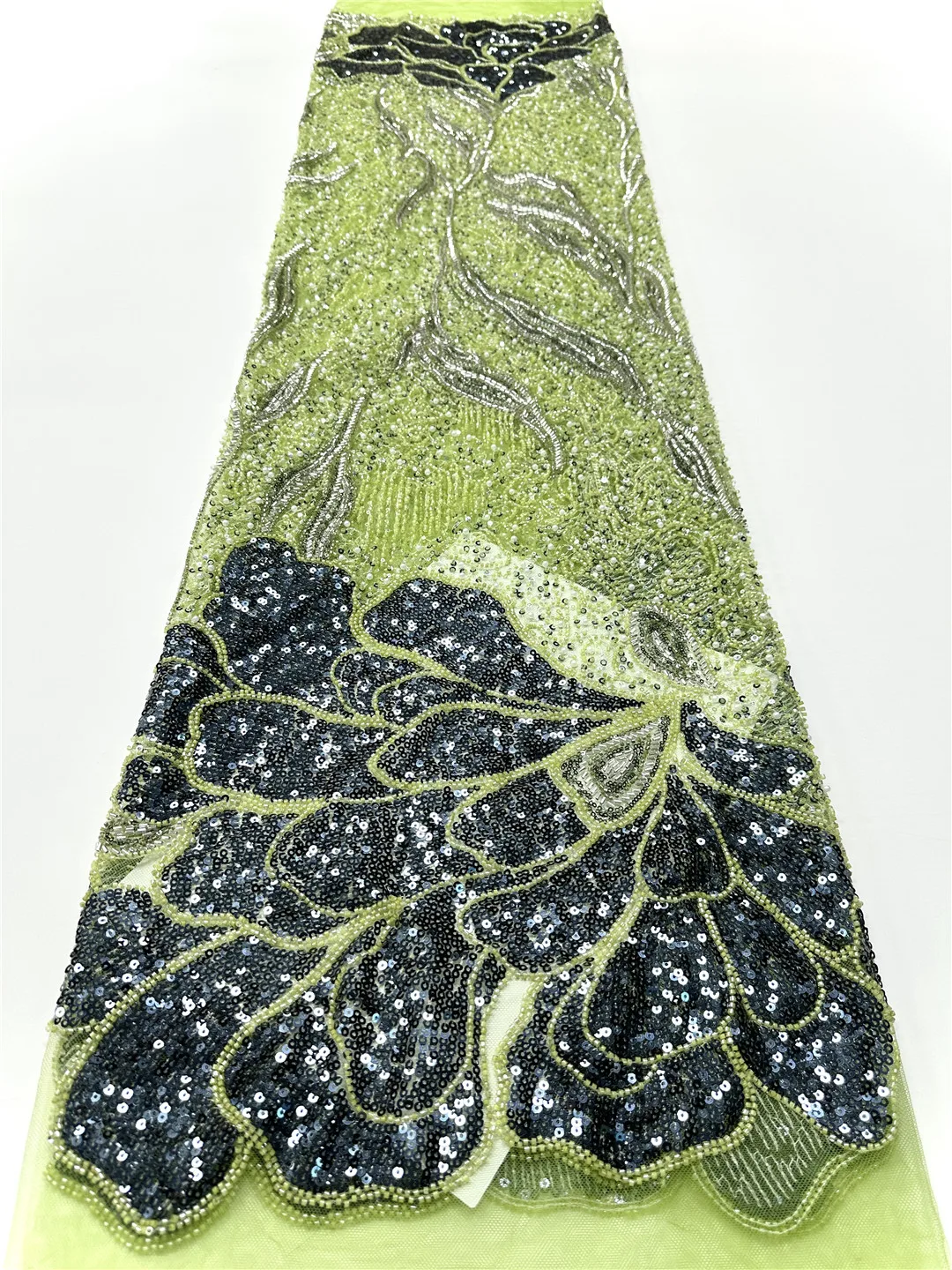 

Fashionable African Nigerian Artistic Pattern Handmade Embroidery with Sequins French Beads Tulle Lace for Party Dresses New