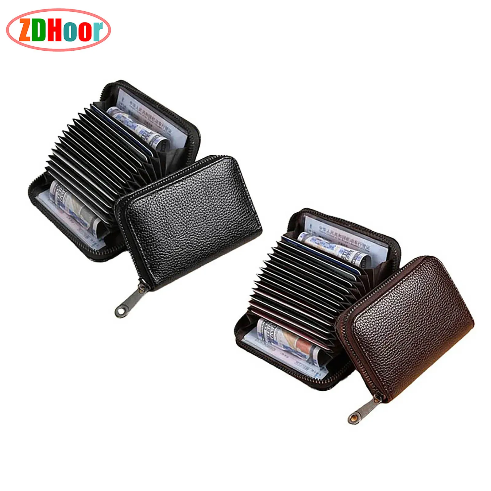 

Unisex Design Card Bag Retro Vintage Faux Leather Anti-theft Anti-degaussing Multi-layer Zipper Design Card Bag for Daily Use