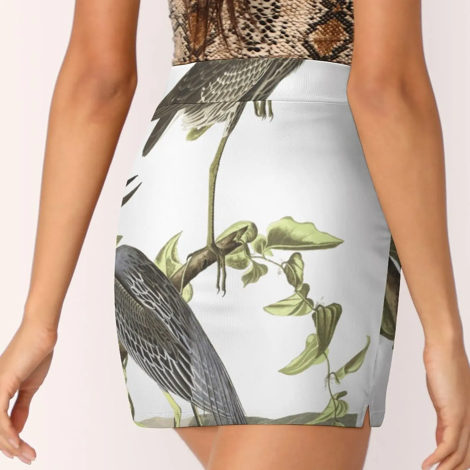 Yellow - Crowned Night - Heron - John James Audubon Women Mini Skirt Two Layers With Pocket Skirts Sport Fitness Running Skorts