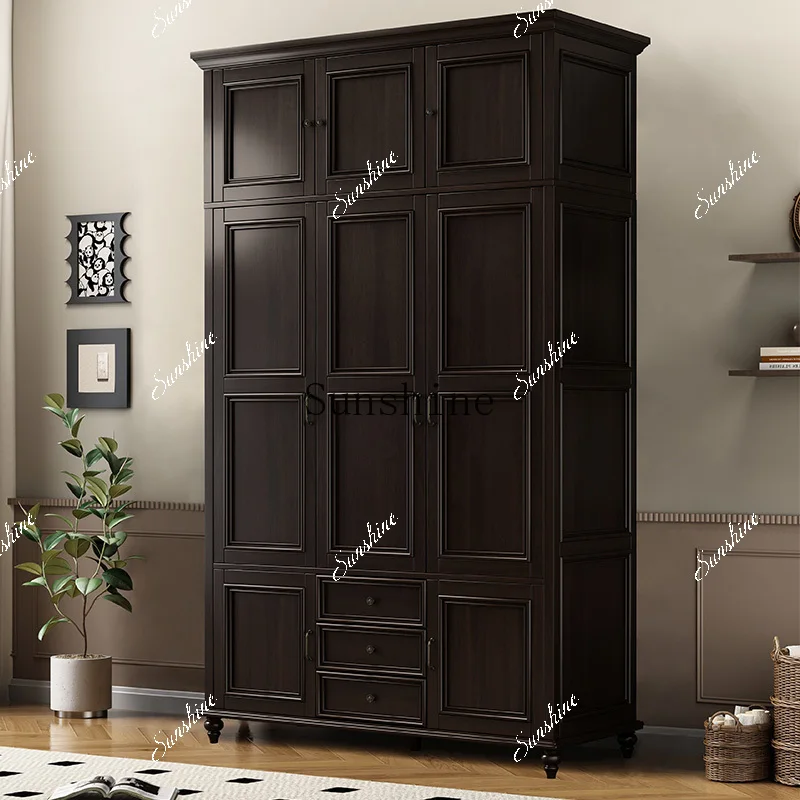 American all solid wood bedroom retro country home four-door wardrobe  FT