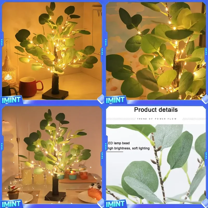 LED Table Tree Lamp Artificial Eucalyptus 55cm LEDs Battery USB Operated Tree Lights For Room Bedroom Table Lamp Desk