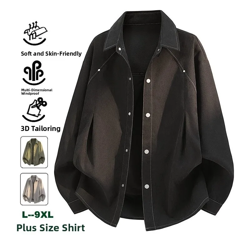 

Мужская рубашка L9XL New 2026 большого размера с длинным рукавом, в стиле Hong Kong, с воротником, модная, однотонная, повседневная, из искусственного хлопка, геометрический принт