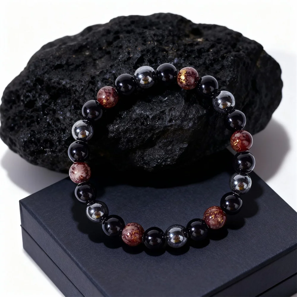2026 1pc classy summer black obsidian hematite father party Valentine's Day high quality natural stone protection bracelet