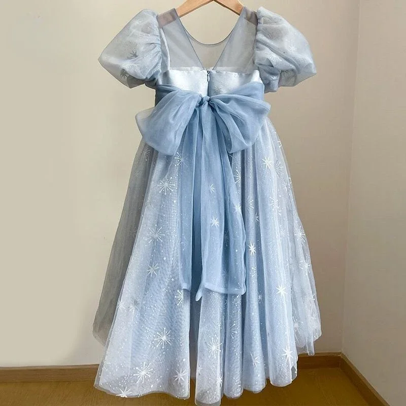 Girls Casual Dresses Snow Embroidery Gauze Princess Dress Kids Dresses for Girls Chinese Traditional Dress