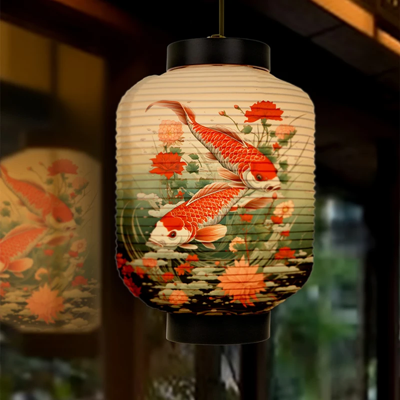 20x45cm Japanese Kimono Koi Art Pattern Paper Lantern Ukiyo-e Izakaya Restaurant Decor Lantern Cuisine Advertising Chandelier