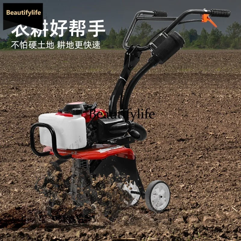 

Q181 micro tiller four-stroke soil loosening paddy field weeding trenching machine translation land reclamation rotary tiller