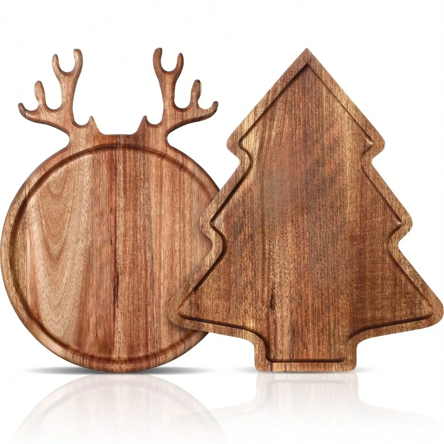 Reusable Christmas Wooden Tray | Creative Christmas Trays In Reindeer Antler And Christmas Tree Shapes, Suitable For Holding Sushi, Fruit, And Snacks, Also Can Be Used As Holiday Table Decorations And Christmas Home Decor.