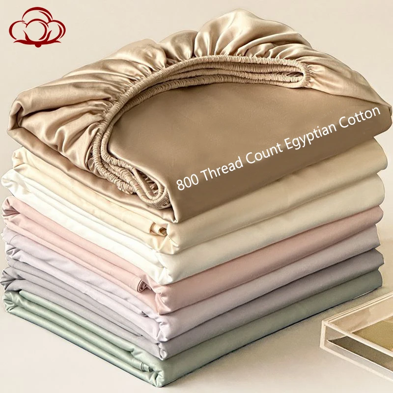 Ultra Soft Egyptian Cotton Fitted Bed Sheet with Elastic Bands Luxury 800TC Non Slip Mattress Cover 100/140/160/180/200x200cm