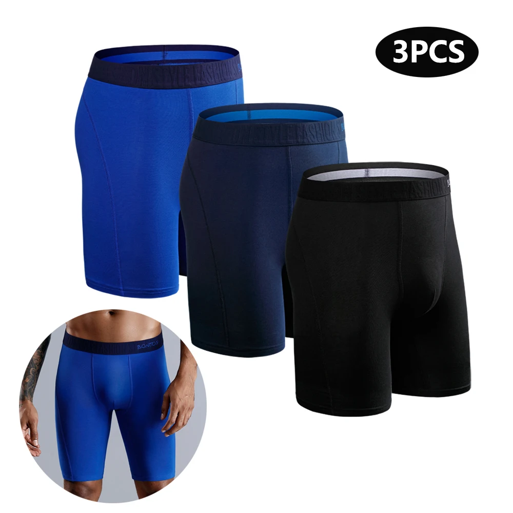 Boxers de algodão longo para homens, cuecas masculinas, cuecas sexy, cuecas familiares, shorts novos, 3PCs