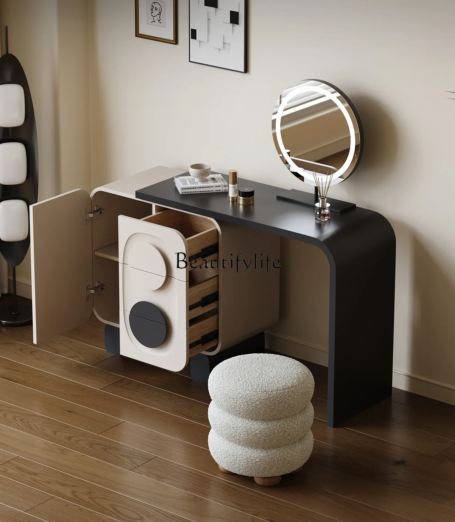 

4*Italian minimalist dresser with integrated storage, modern minimalist retractable makeup table