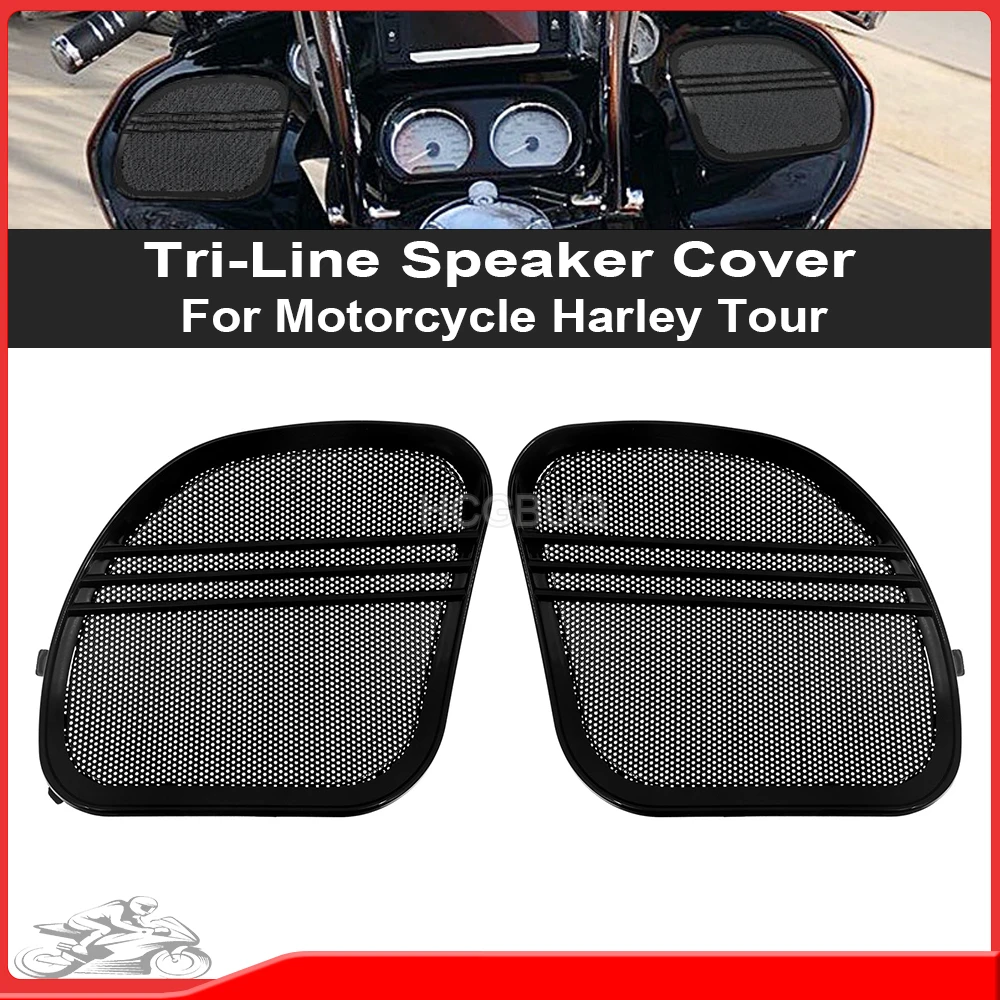 

Motorcycle Tri-Line Speaker Cover Grills Cover Trim Mesh Black for Harley Road Glide FLTRX 2015 2016 2017 2018