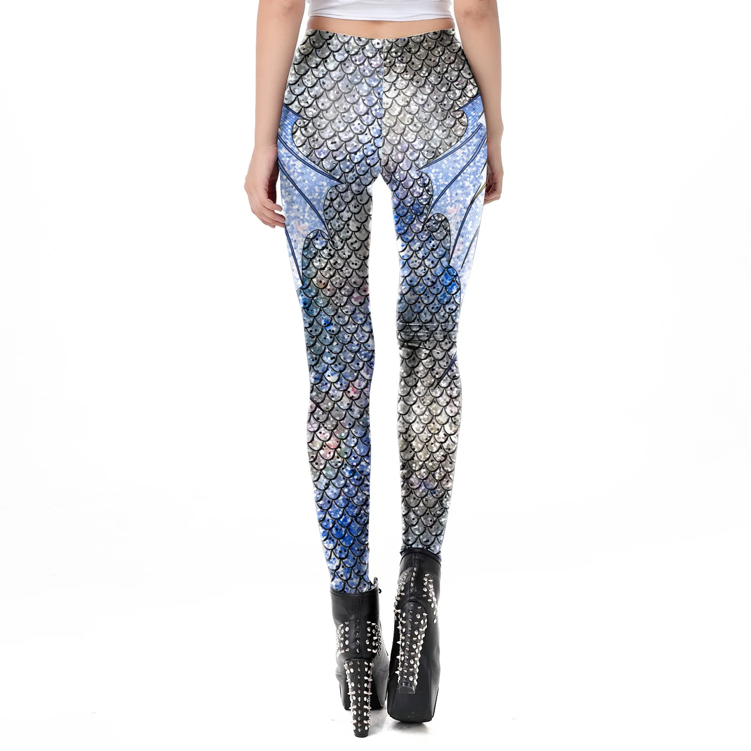 กางเกงเลกกิ้งฟิตเนสทรงสกินนี่ลายเงือกพิมพ์ลาย 3 มิติสำหรับผู้หญิง กางเกงกีฬาว่ายน้ำเซ็กซี่