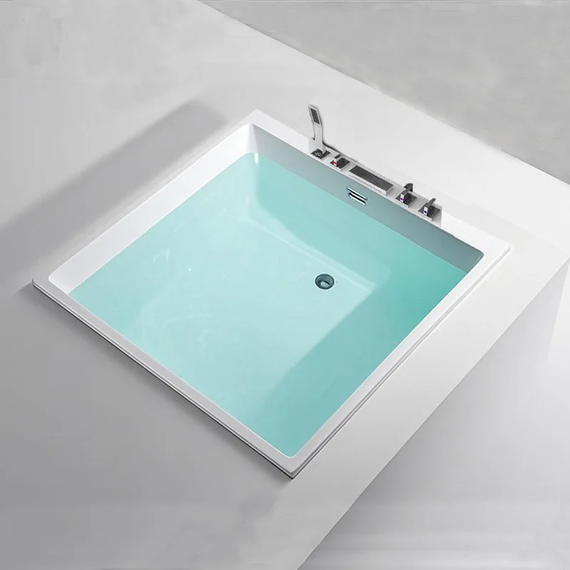 Acrylic recessed square bathtub, hotel beauty salon home adult inlaid bathtub 0.8-1 meters