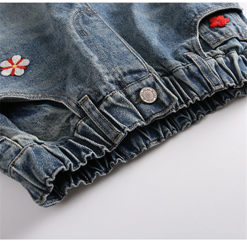 أزياء الخريف الفتيات كبيرة واسعة الساق منحني الجينز مع التطريز الأزهار الطفل شارع العليا زهرة الدنيم السراويل الاطفال بناطيل كاجوال #6