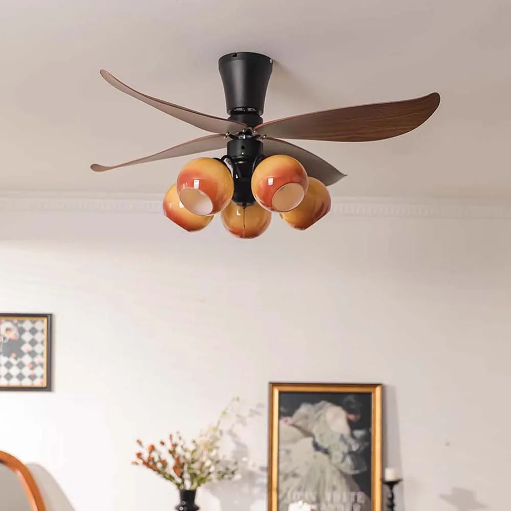 Walnut Color Lceiling Fan Light Chandelier Iving Room Dining Room Medieval Retro Study Bedroom