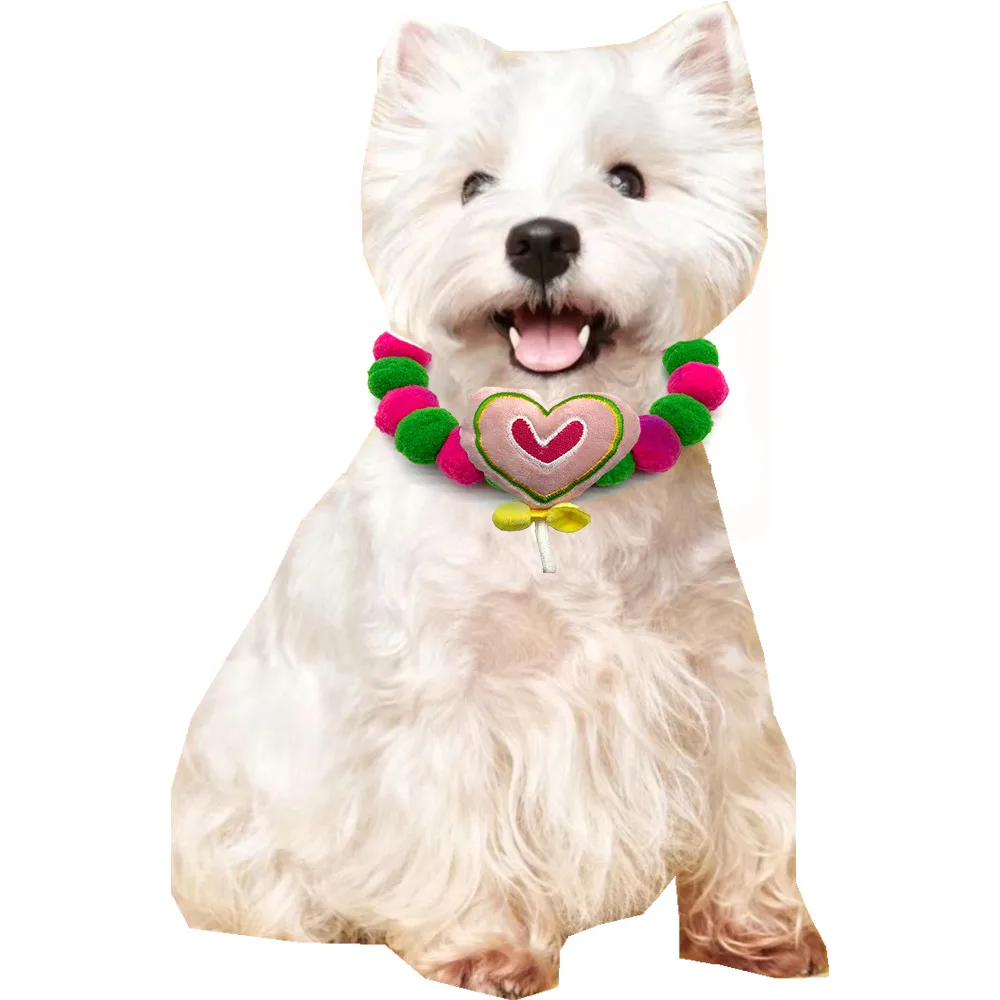 12pcs Valentine\'s Day Decorate Creative Small Middle Large Dog Bowtie Lollipop Heart Style Necklace Dog Supplies Pet Accessories