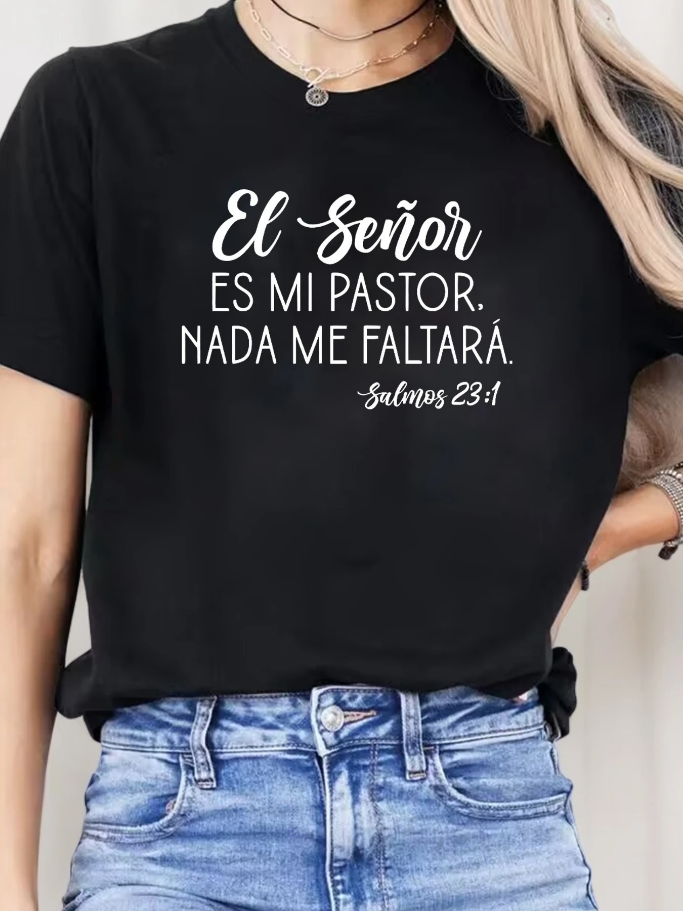 تي شيرت نسائي كاجوال رياضي برقبة دائرية وأكمام قصيرة مطبوع عليه حروف إسبانية للربيع والصيف على الطراز الحضري مطبوع تي شيرت عصري #1