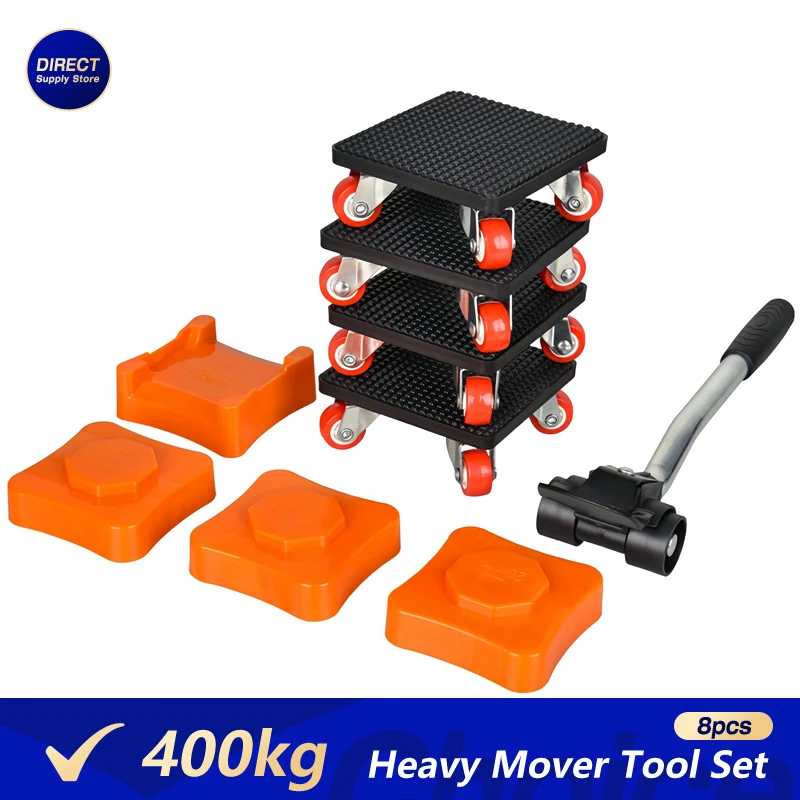 8Pcs Professional Furniture Mover Tool Set Heavy Stuffs Transport Lifter Wheeled Mover Roller with Wheel Bar Moving 4 Sliders