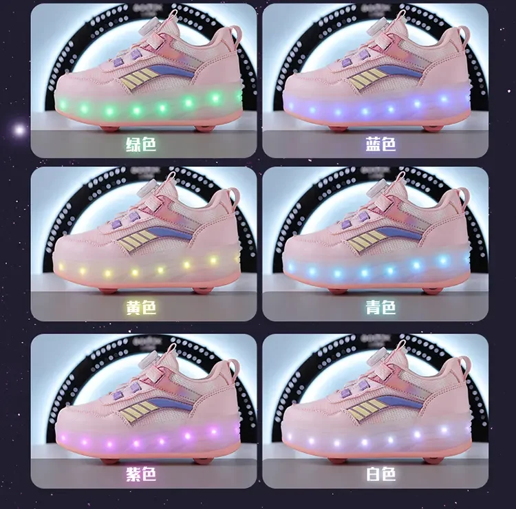 Four Wheels Children's Led Light Roller Skate Shoes For Kids Boys Girls Glowing Sports Luminous Sneakers Skateboard USB Charging
