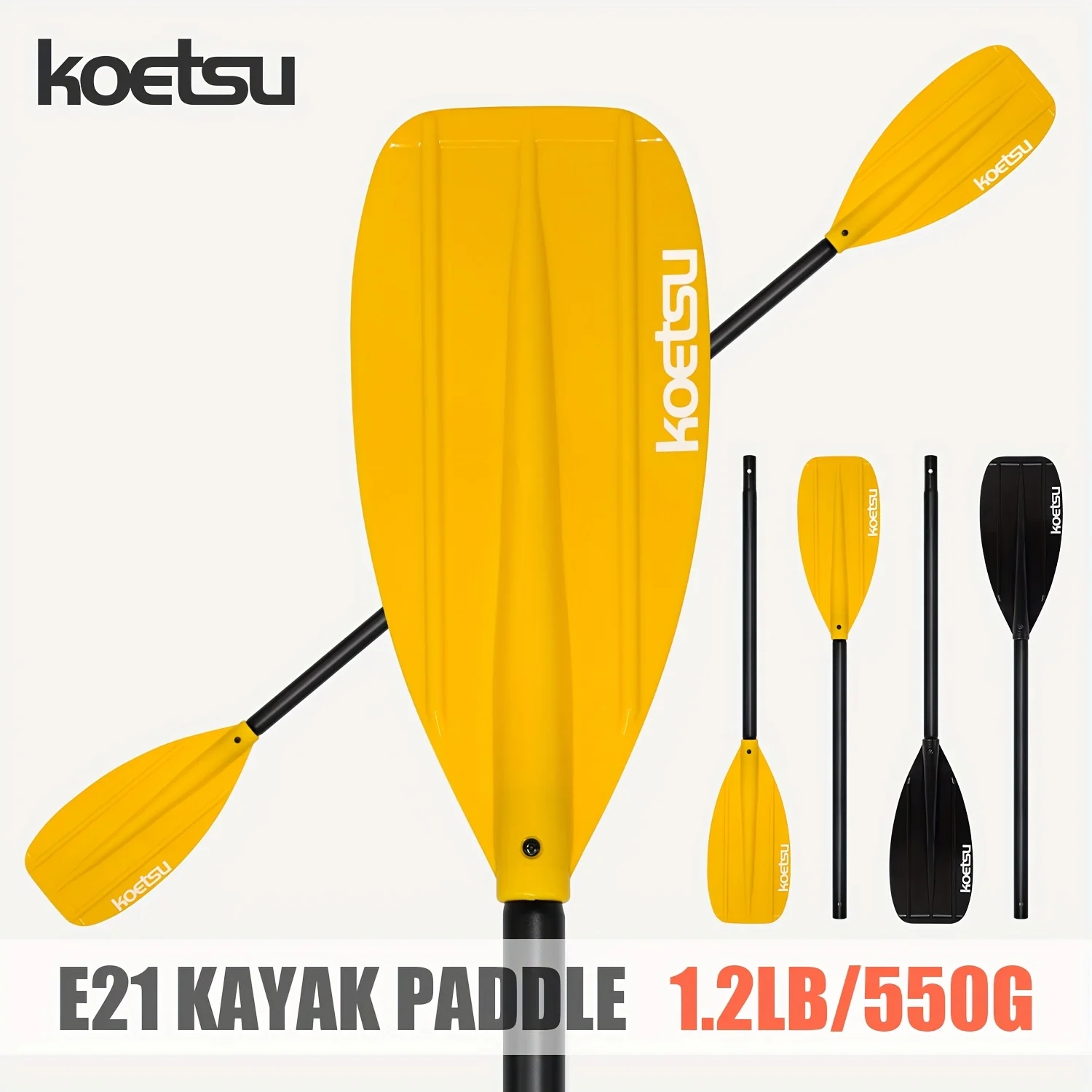 KOETSU E21 Lightweight Kayak Paddle 2-Piece Aluminum Shaft Curved Blade Strong Catch for Beginners 1.55m Height