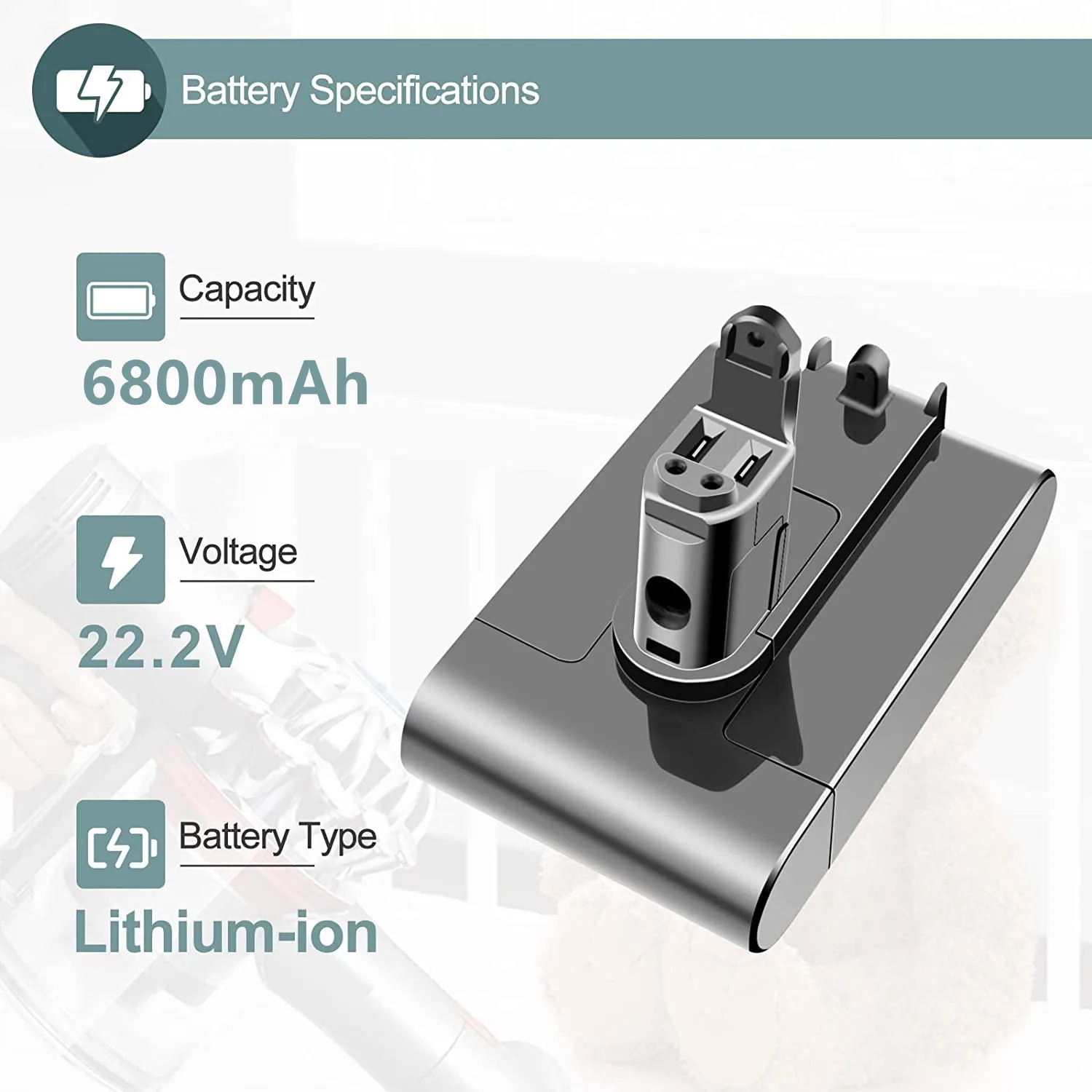 22.2 V 6800mAh Type B Replacement Battery for DC31 DC35 DC34 DC44 Handle Vacuum Cleaner (Fit Type B Only, Not Fit Type A)