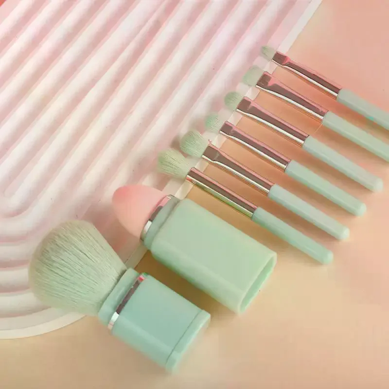 8 In 1 스퀘어 휴대용 텔레스코픽 브러쉬 메이크업 브러쉬 세트 아이 섀도우 브러쉬 컨실러 뷰티 브러쉬 도구 메이크업 브러쉬
