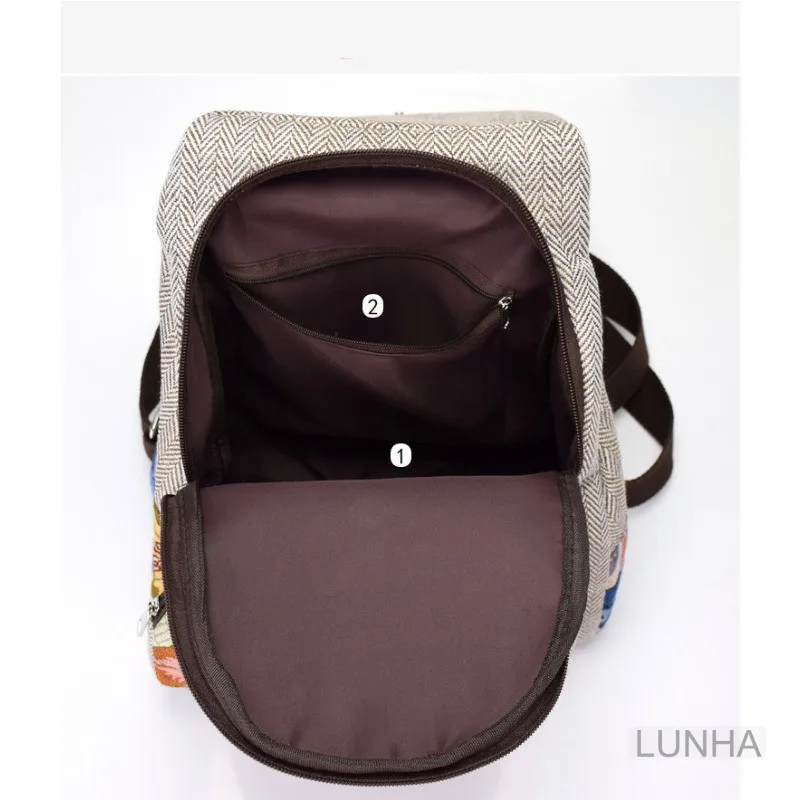 女性のためのレトロな花柄のバックパック,綿とリネンのカジュアルなバックパック,小さな手織りのバックパック,夏