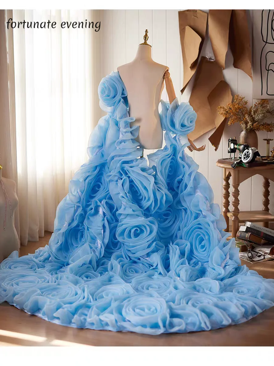 

Fortunate Evening Elegant Vintage Sweet Blue Flowers Cape Stylish New Customized Formal Occasion Prom Dress Evening Party Gowns