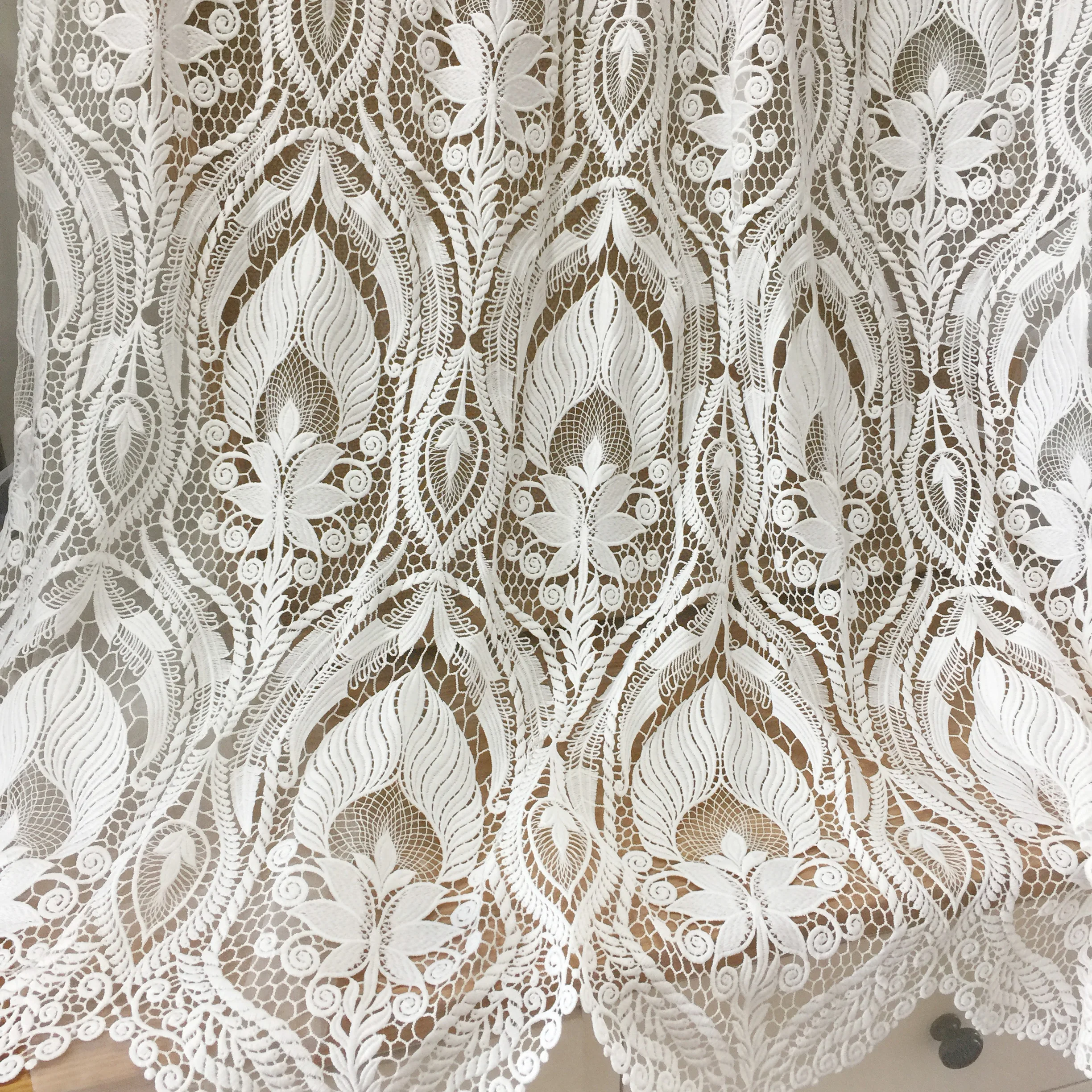 Milk Silk Hollow Lace Fabric, Bridal Wedding Dress Fabric, DIY Accessories, Off White, RS4015