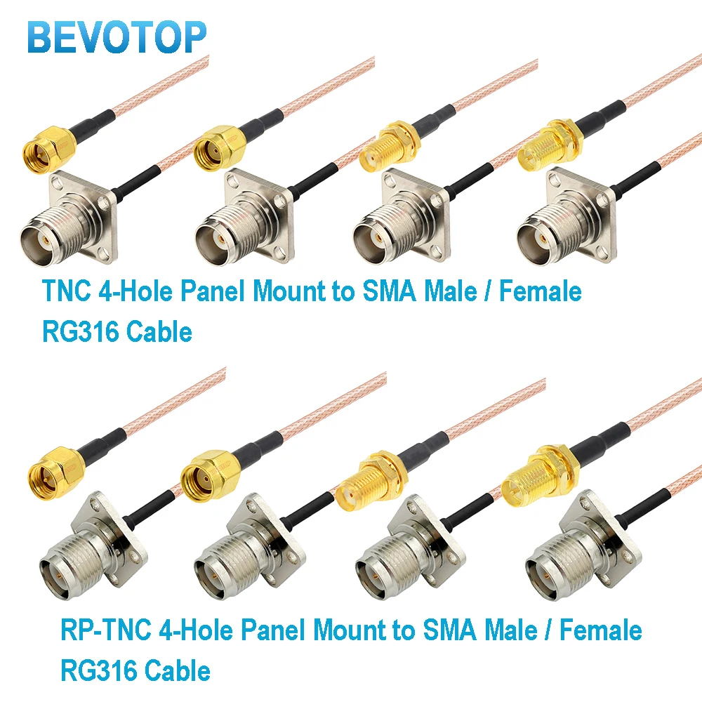 1PCS RG-316 Cable 4-Hole Panel Mount RP TNC Female to SMA Male/Female Connector 50 Ohm RG-316 RF Coaxial Extension Cord Jumper