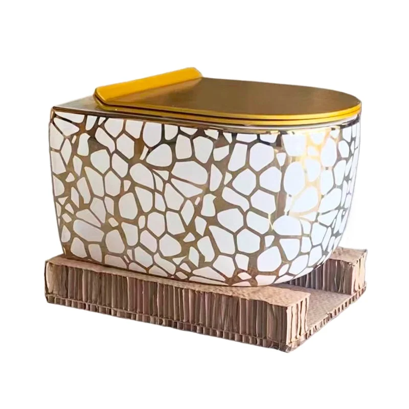 

Бытовой настенный унитаз для небольшой квартиры с гальваническим покрытием, золотой узор, цветной настенный унитаз, подвесной