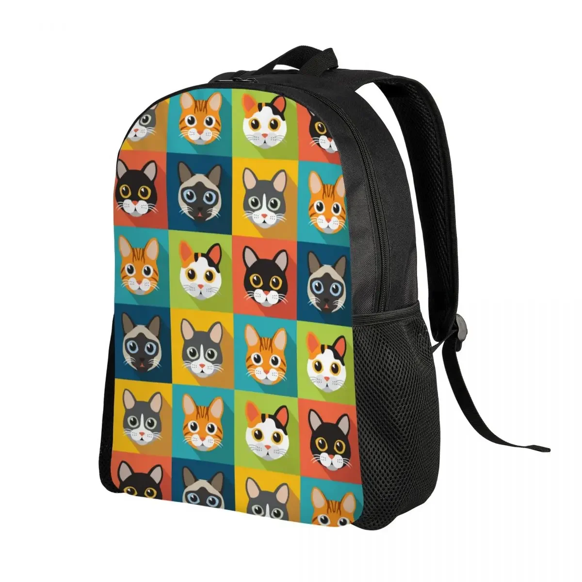 Custom Funny Cute Cats Heads  Pattern Laptop Backpack Women Men Fashion Bookbag for School College Students Bags