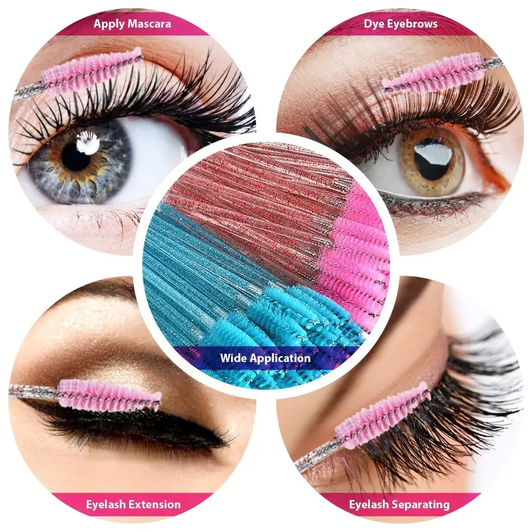 50/100/200PCS Spazzole per ciglia usa e getta con asta di cristallo, bacchette per extension ciglia, strumenti di bellezza per trucco professionale