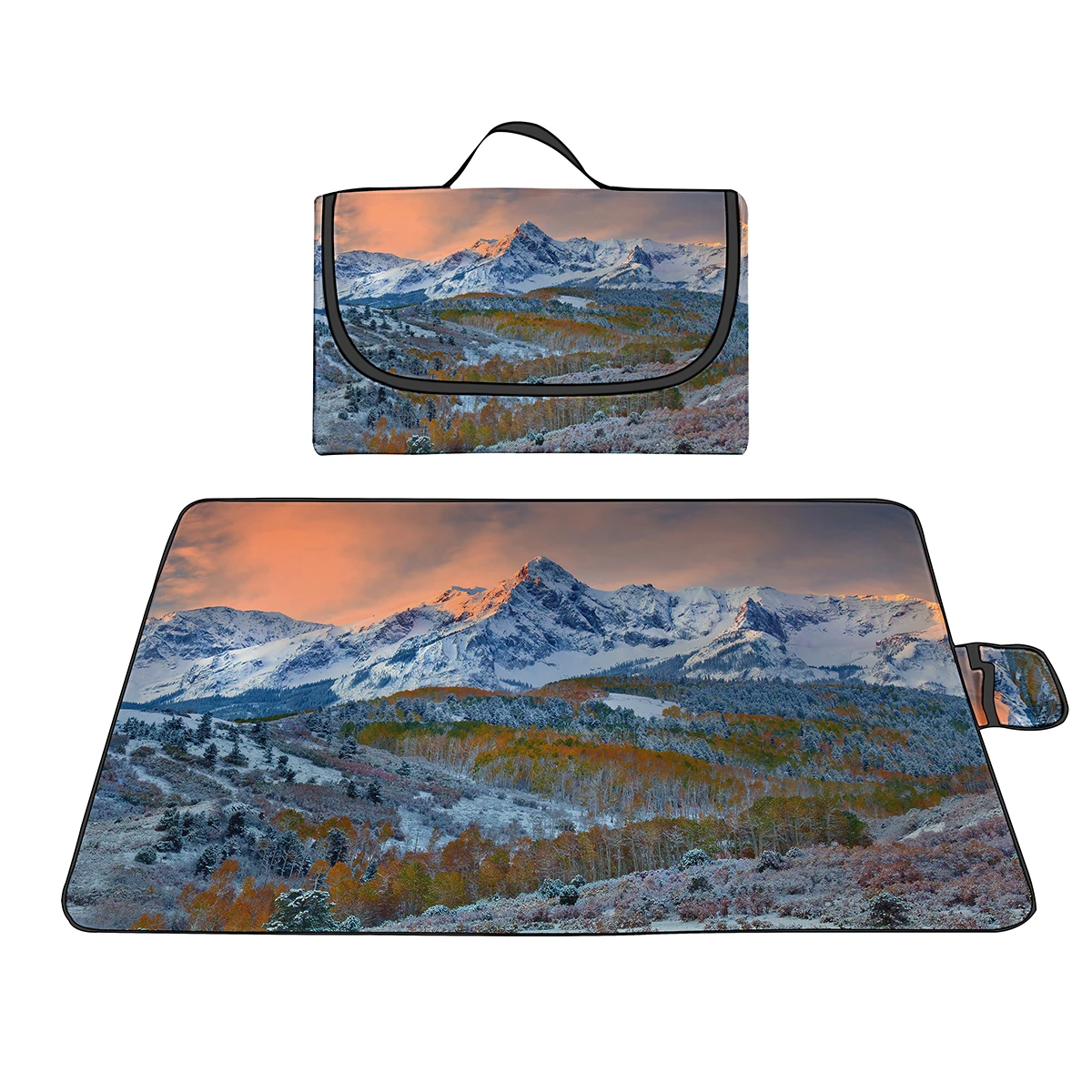 Portable Picnic Mat Waterproof Beach Blanket,Outdoor Rug with Carry Handle Beach Mat,Famous Snow-Capped Mountains in Landscape