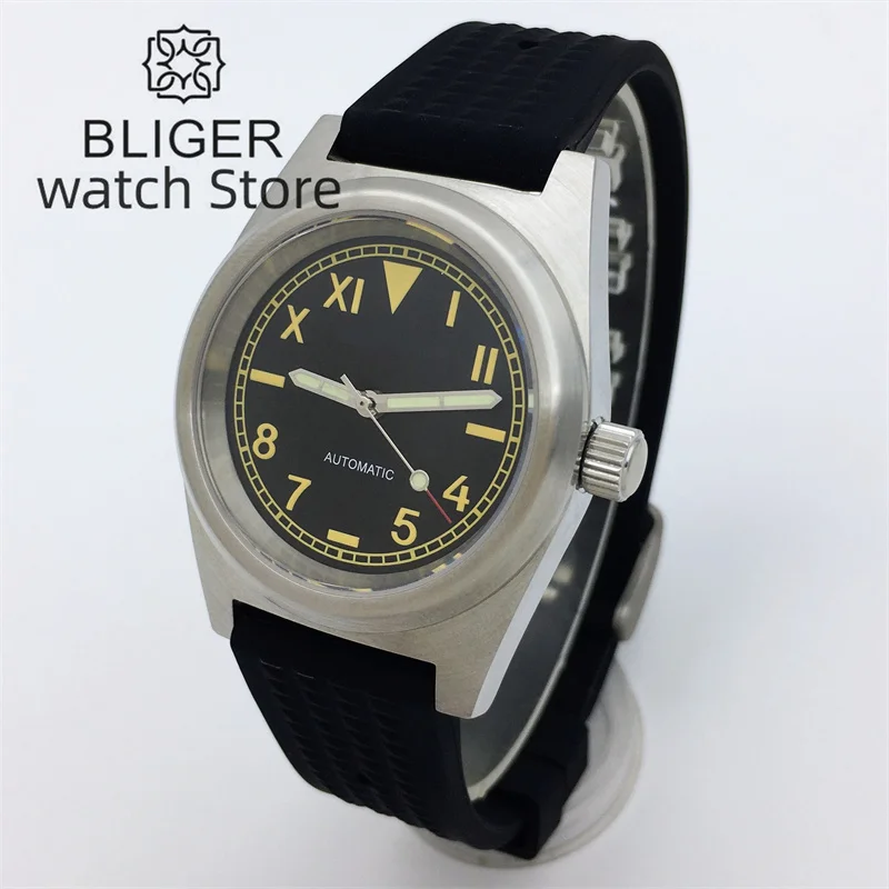 BLIGER 38mm brushed case NH35A PT5000 Automatic Watch For Men Vintage California Dial Luminous Index Sapphire glass rubber strap